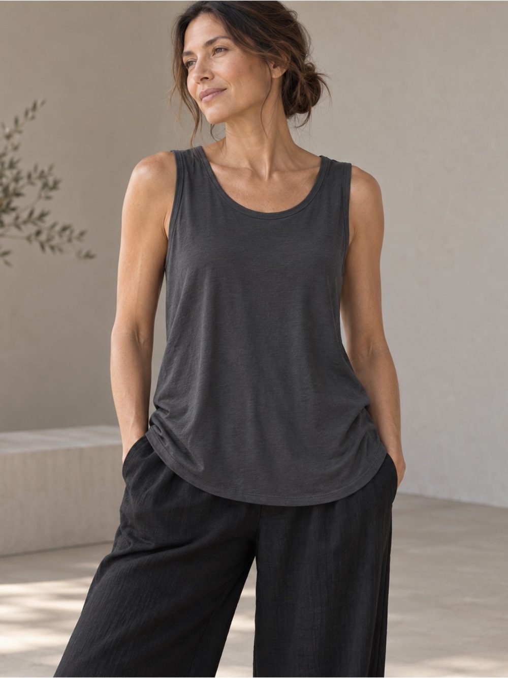 Eileen Fisher Stretch Jersey Tank Top Charcoal Gray XS Scoop Neck NWOT